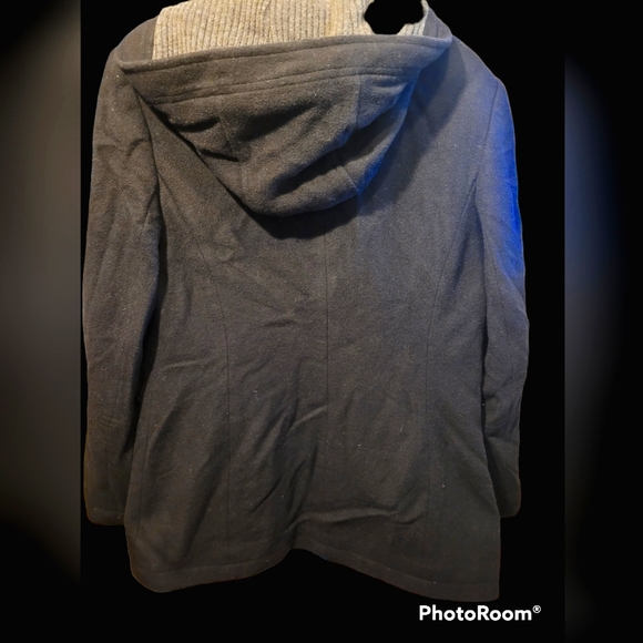 NWOT Fleet Street Wool Winter Coat Black With Hood Size Small Italy - Picture 4 of 6